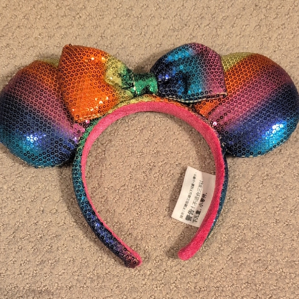Disney Parks Rainbow Sequin Minnie Mouse Ears Headband NWOT